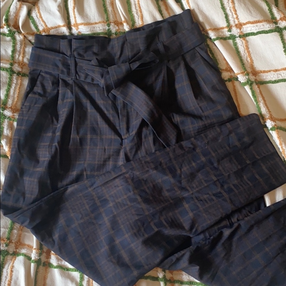 Navy Blue Plaid Trousers